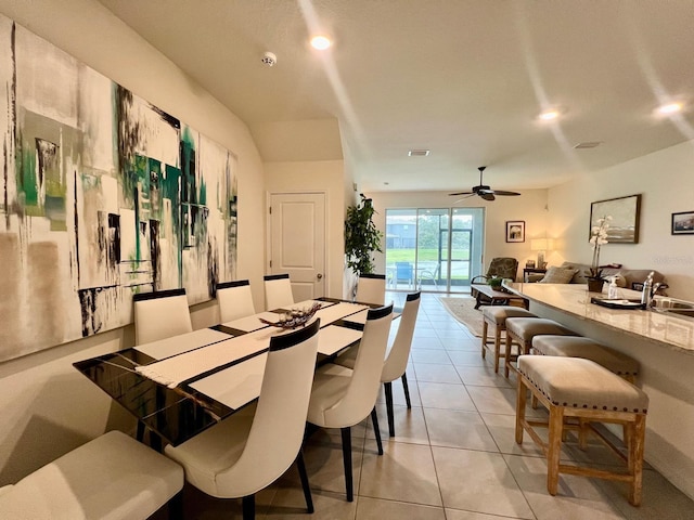 8995 Milestone Dr, Sarasota, FL 34238 - dining space with a ceiling fan and light tile patterned floors