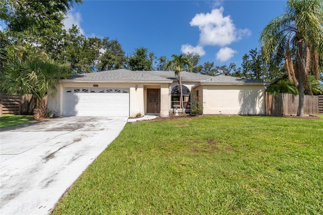 4805 Cypress Lake Ct, Sarasota, FL 34243 - ranch-style home with stucco siding, a garage, and driveway
