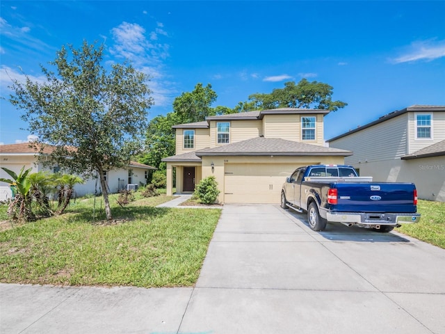 938 Mansfield Rd, Tavares, FL 32778 - traditional-style house with concrete driveway, a front yard, an attached garage, and roof with shingles