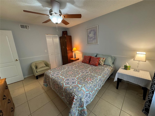 3810 75th St W Unit 137, Bradenton, FL 34209 - bedroom with tile patterned flooring, ceiling fan, a textured ceiling, and a closet