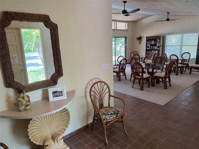 3810 75th St W Unit 137, Bradenton, FL 34209 - dining space featuring plenty of natural light, ceiling fan, and wood ceiling