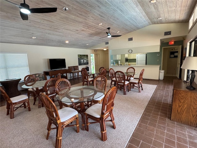 3810 75th St W Unit 137, Bradenton, FL 34209 - dining room featuring ceiling fan, plenty of natural light, wood ceiling, vaulted ceiling, and recessed lighting