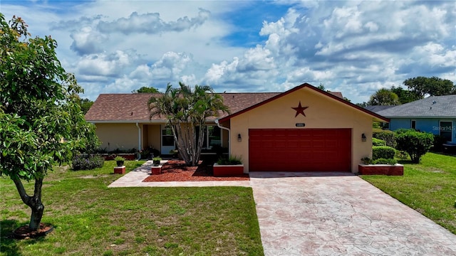 6806 18th Ave W, Bradenton, FL 34209 - ranch-style house featuring a garage, stucco siding, concrete driveway, and a front yard