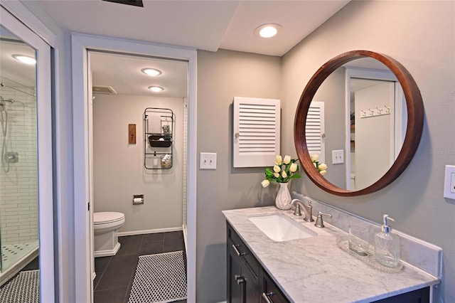 1510 1st Ave W Unit 102, Bradenton, FL 34205 - bathroom with vanity, a stall shower, tile patterned flooring, and recessed lighting