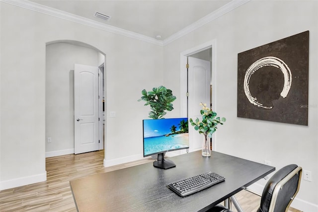 3379 Chestertown Loop, Bradenton, FL 34211 - office featuring arched walkways, light wood finished floors, and crown molding