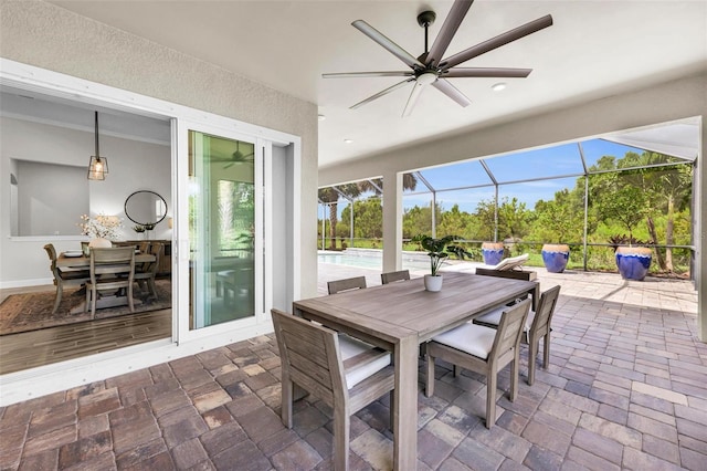 3379 Chestertown Loop, Bradenton, FL 34211 - sunroom with outdoor dining space and ceiling fan