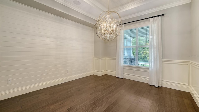 6050 Saddle Oak Trl, Sarasota, FL 34241 - spare room featuring dark wood-type flooring, a chandelier, wainscoting, and crown molding