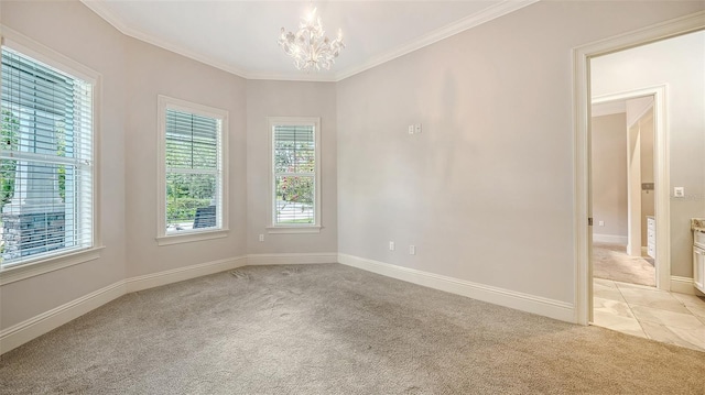 6050 Saddle Oak Trl, Sarasota, FL 34241 - unfurnished room featuring light carpet, a chandelier, and crown molding