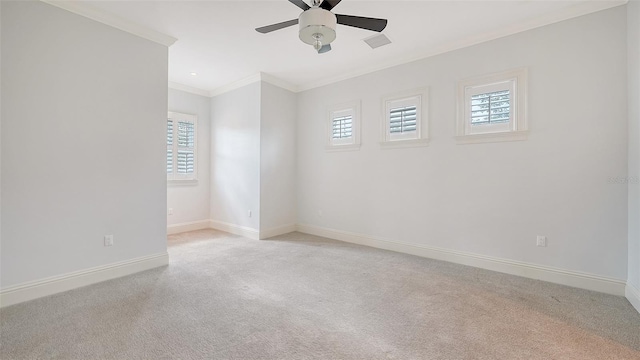6050 Saddle Oak Trl, Sarasota, FL 34241 - spare room with ornamental molding, light carpet, and ceiling fan