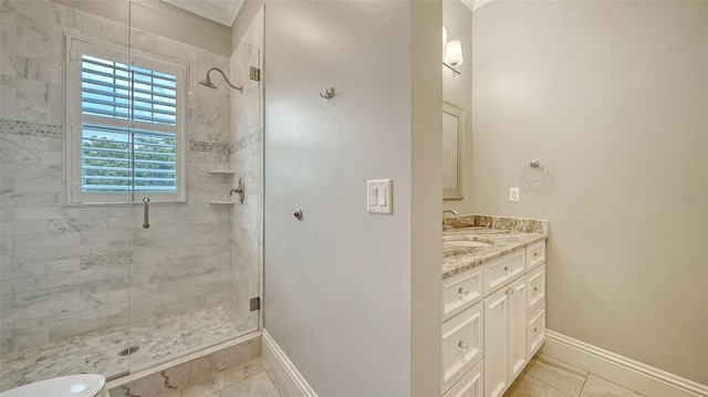 6050 Saddle Oak Trl, Sarasota, FL 34241 - full bath featuring a stall shower, vanity, and tile patterned flooring
