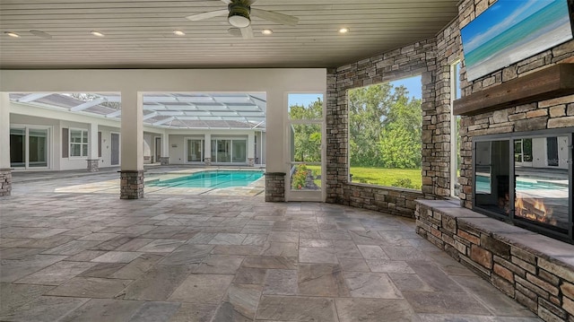 6050 Saddle Oak Trl, Sarasota, FL 34241 - outdoor pool with ceiling fan, a patio, and a lanai