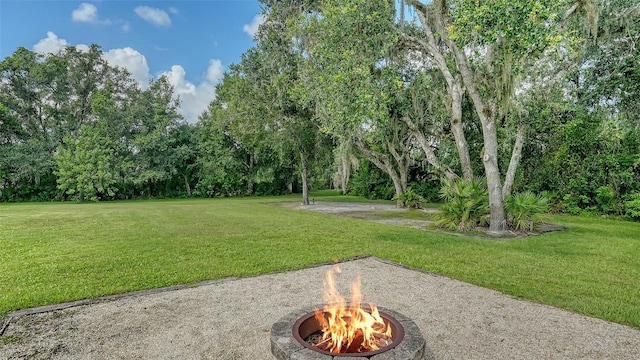 6050 Saddle Oak Trl, Sarasota, FL 34241 - view of grassy yard with an outdoor fire pit and view of scattered trees