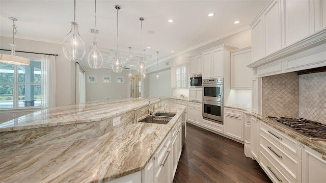 6050 Saddle Oak Trl, Sarasota, FL 34241 - kitchen with appliances with stainless steel finishes, dark wood-style flooring, plenty of natural light, recessed lighting, and tasteful backsplash