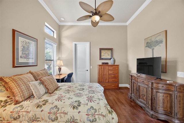 5104 Benito Ct, Bradenton, FL 34211 - bedroom featuring ornamental molding, dark wood-style floors, and ceiling fan