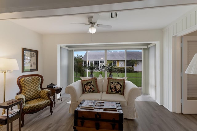 4414 Mount Vernon Dr Unit 1, Bradenton, FL 34210 - living area featuring wood finished floors and a ceiling fan