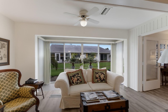 4414 Mount Vernon Dr Unit 1, Bradenton, FL 34210 - living room featuring a ceiling fan and light wood-style flooring