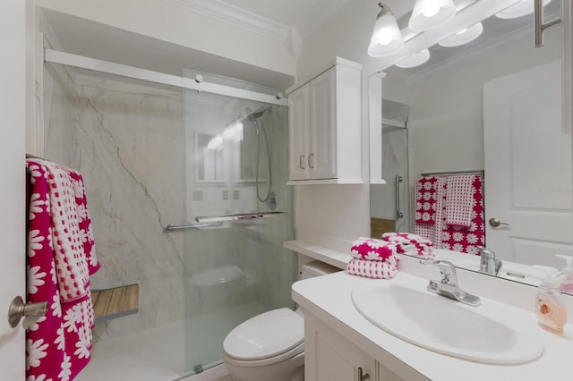 4414 Mount Vernon Dr Unit 1, Bradenton, FL 34210 - bathroom with ornamental molding, a shower stall, and vanity