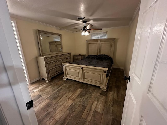 611 Missouri Rd, Venice, FL 34293 - bedroom with crown molding, dark wood-style flooring, and a ceiling fan