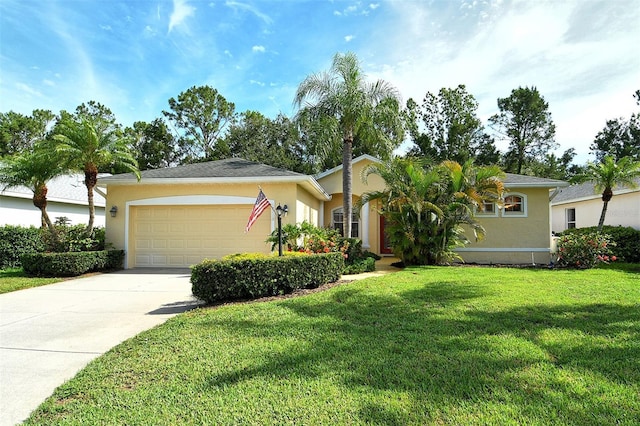 12113 Whistling Way, Lakewood Ranch, FL 34202 - view of front of property with a garage, concrete driveway, stucco siding, and a front yard
