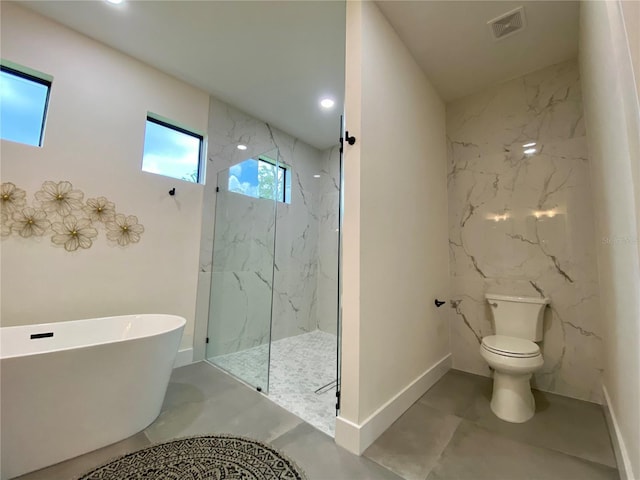 3616 Bellefonte Ave, North Port, FL 34286 - full bathroom featuring a marble finish shower, a freestanding bath, and recessed lighting