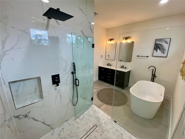 3616 Bellefonte Ave, North Port, FL 34286 - full bathroom with a marble finish shower, double vanity, and recessed lighting