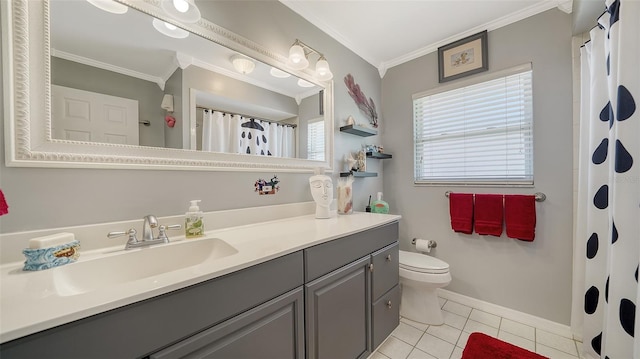 5524 Antilles Dr, Sarasota, FL 34231 - full bath with ornamental molding, vanity, tile patterned flooring, and a shower with curtain