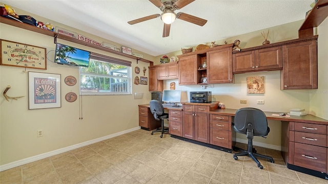 5524 Antilles Dr, Sarasota, FL 34231 - office area featuring a ceiling fan and built in study area