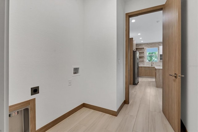 102 Arrow Ln, Rotonda West, FL 33947 - laundry room featuring electric dryer hookup, washer hookup, and recessed lighting