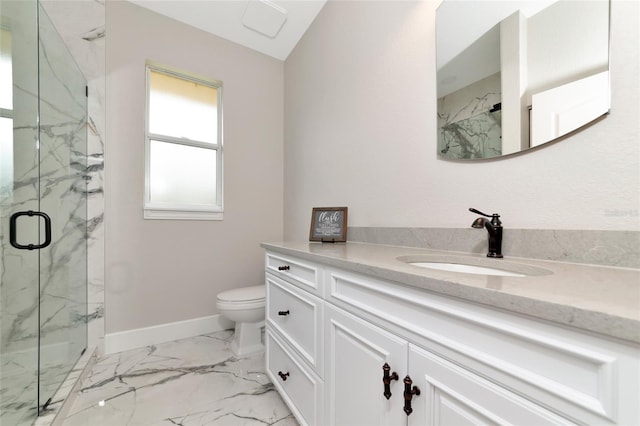 920 Lena Ln, Sarasota, FL 34240 - bathroom featuring marble finish floors, a marble finish shower, and vanity