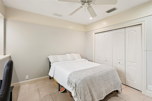 3906 Twin Rivers Trl, Parrish, FL 34219 - bedroom featuring a closet, a ceiling fan, light tile patterned flooring, and recessed lighting