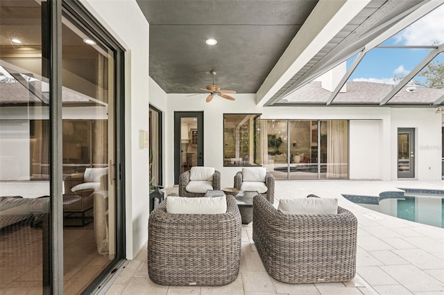 3906 Twin Rivers Trl, Parrish, FL 34219 - view of patio / terrace featuring ceiling fan, an outdoor pool, and glass enclosure