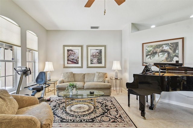 1415 Millbrook Cir, Bradenton, FL 34212 - living room with ceiling fan and light tile patterned floors