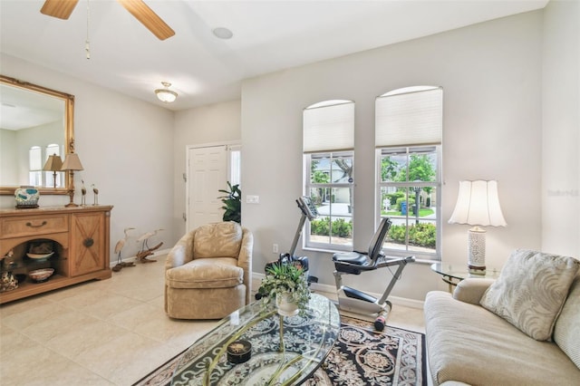 1415 Millbrook Cir, Bradenton, FL 34212 - living area with ceiling fan and baseboards