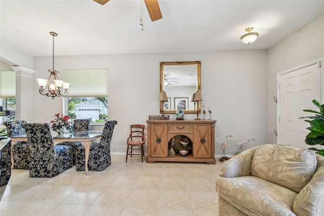 1415 Millbrook Cir, Bradenton, FL 34212 - living area featuring a ceiling fan, a chandelier, and light tile patterned floors