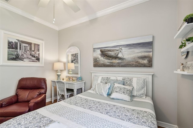 1415 Millbrook Cir, Bradenton, FL 34212 - bedroom with crown molding, wood finished floors, and ceiling fan