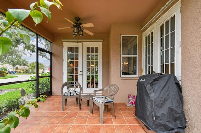 1415 Millbrook Cir, Bradenton, FL 34212 - sunroom / solarium featuring french doors and ceiling fan