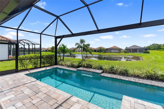 4735 Cassio Ct, Bradenton, FL 34211 - outdoor pool with a yard, a water view, a patio area, and a residential view