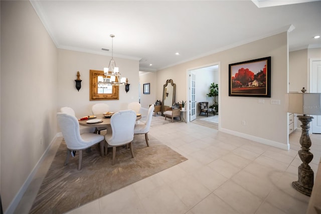 4735 Cassio Ct, Bradenton, FL 34211 - dining room with ornamental molding, a chandelier, recessed lighting, and light tile patterned floors