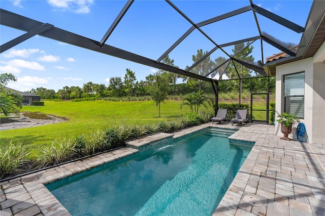 4735 Cassio Ct, Bradenton, FL 34211 - swimming pool with a lawn, a patio area, and a lanai