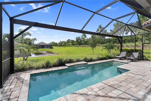 4735 Cassio Ct, Bradenton, FL 34211 - outdoor pool with a patio, a yard, a lanai, and a water view