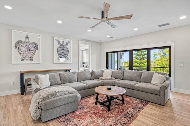 119 Avenida Messina, Sarasota, FL 34242 - living area with recessed lighting, light wood-style flooring, and ceiling fan