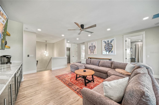 119 Avenida Messina, Sarasota, FL 34242 - living area featuring light wood-style floors, recessed lighting, and ceiling fan