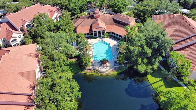 4140 Central Sarasota Pkwy Unit 1235, Sarasota, FL 34238 - aerial perspective of suburban area with a pool area and a nearby body of water