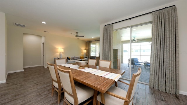 11223 Spring Gate Trl, Bradenton, FL 34211 - dining room featuring a ceiling fan, wood finished floors, and recessed lighting