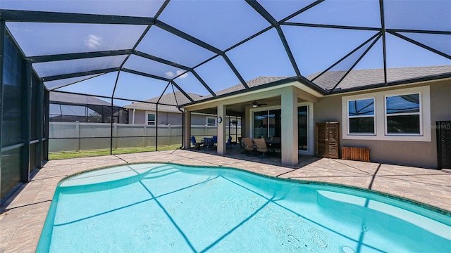 11223 Spring Gate Trl, Bradenton, FL 34211 - view of pool featuring a patio area, a ceiling fan, and a lanai