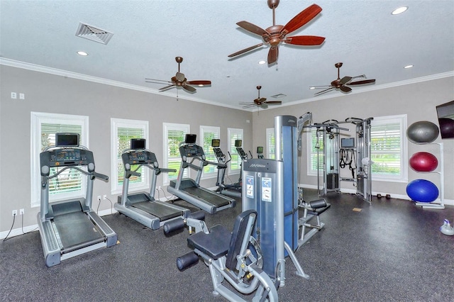 11223 Spring Gate Trl, Bradenton, FL 34211 - exercise room featuring recessed lighting, a textured ceiling, and ornamental molding