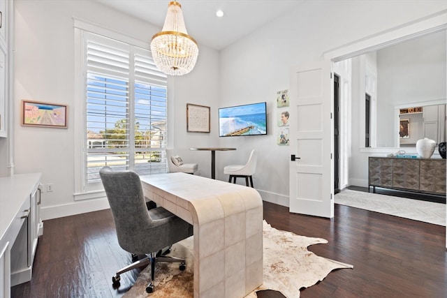 676 Regatta Way, Bradenton, FL 34208 - office area with plenty of natural light, a chandelier, dark wood-type flooring, and recessed lighting