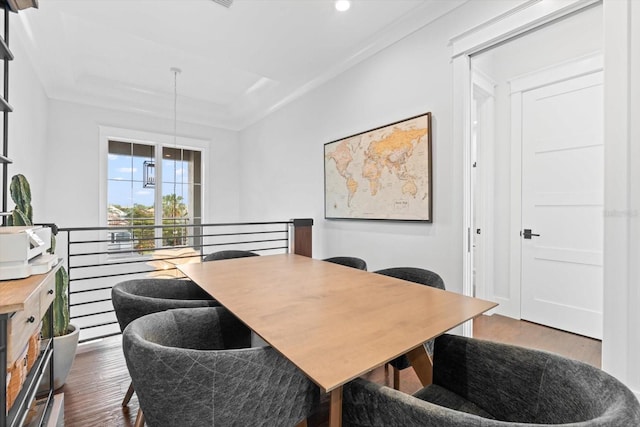 676 Regatta Way, Bradenton, FL 34208 - dining space with dark wood-type flooring, recessed lighting, a tray ceiling, and a desk