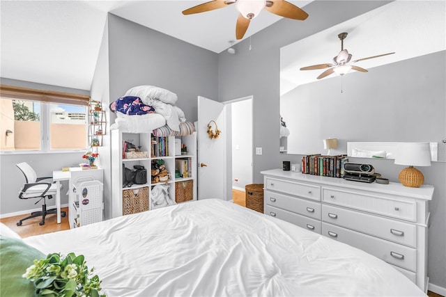 200 Cocoanut Ave Unit 1, Sarasota, FL 34236 - bedroom featuring vaulted ceiling, ceiling fan, and wood finished floors
