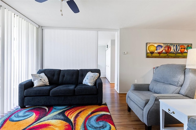 618 Bird Bay Dr S Unit 113, Venice, FL 34285 - living room featuring wood finished floors and ceiling fan